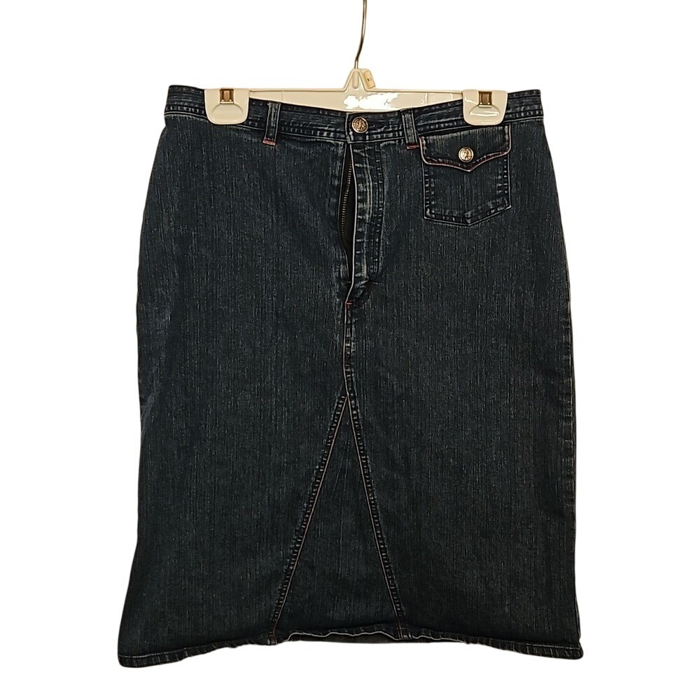GNW Denim Midi Skirt Dark Wash Red Contrast Stitch A-Line Size 8